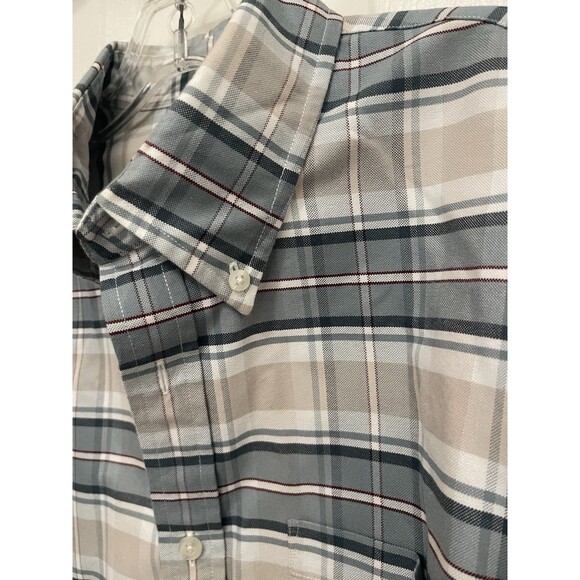 BROOKS BROTHERS Red Fleece L/S Gray Tan Plaid Button Down Collar Shirt - Sz L - Picture 4 of 7